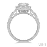 5/8 ctw Oval Shape Baguette and Round Cut Diamond Semi-Mount Engagement Ring in 14K White Gold