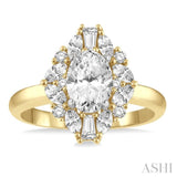 5/8 ctw Marquise Shape Oval, Baguette and Round Cut Diamond Semi-Mount Engagement Ring in 14K Yellow and White Gold