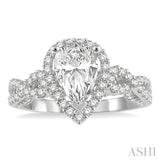 3/4 ctw Split Entwined Shank Pear Shape Center Round Cut Diamond Semi-Mount Engagement Ring in 14K White Gold