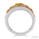 1 1/10 Ctw Round Cut White and Yellow Diamond Fashion Ring in 14K Tri Color Gold