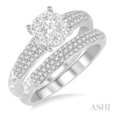 5/8 Ctw Round Cut Diamond Lovebright Wedding Set with 1/2 Ctw Engagement Ring and 1/5 Ctw Wedding Band in 14K White Gold