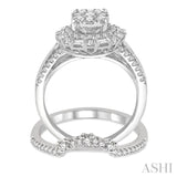 1 1/3 Ctw Diamond Lovebright Wedding Set With 1 1/10 Ctw Engagement Ring and 1/5 Ctw Wedding Band in 14K White Gold