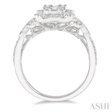 3/4 Ctw Carved Round Cut and Baguette Diamond Ring in 14K White Gold