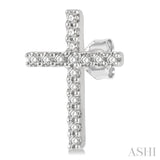 1/10 Ctw Cross Round Cut Diamond Petite Fashion Earring in 10K White Gold