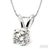 Round Cut Diamond Solitaire Pendant in 14K White Gold with chain