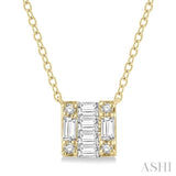 1/8 Ctw Square Shape Baguette and Round Cut Diamond Petite Fashion Pendant With Chain in 10K Yellow Gold