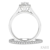 3/4 Ctw Round Cut Diamond Wedding Set With 5/8 ct Marquise Cut 1/2 ct Center Stone Engagement Ring and 1/6 ct Wedding Band in 14K White Gold