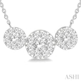1 Ctw Triple Circle Round Cut Lovebright Diamond Necklace in 14K White Gold