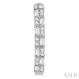 1 ctw Basket Weave Baguette and Round Cut Diamond Hoop Earrings in 14K White Gold