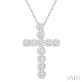 2 Ctw Lovebright Round Cut Diamond Cross Pendant in 14K White Gold with chain