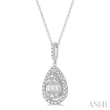 1/3 Ctw Pear Shape Halo Baguette and Round Cut Diamond Fusion Pendant With Chain in 14K White Gold