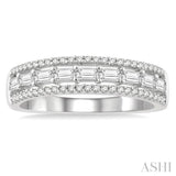 1/2 Ctw Triple Row Baguette and Round Cut Diamond Fashion Band in 14K White Gold