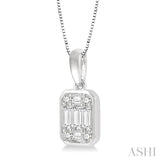 1/3 Ctw Octagonal Shape Baguette and Round Cut Diamond Pendant With Chain in 14K White Gold