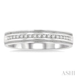 1/4 Ctw Parallel Milgrain & Niched Center Round Cut Diamond Men's Wedding Band in 14K White Gold