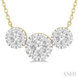 2 Ctw Triple Circle Lovebright Round Cut Diamond Necklace in 14K Yellow and White Gold