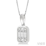 1/2 Ctw Octagonal Shape Baguette and Round Cut Diamond Pendant With Chain in 14K White Gold