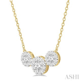 1 1/2 Ctw Triple Circle Lovebright Round Cut Diamond Necklace in 14K Yellow and White Gold
