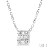 1/8 Ctw Square Shape Baguette and Round Cut Diamond Petite Fashion Pendant With Chain in 14KWhite Gold