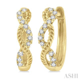 1/10 Ctw Split & Twisted Rope and Round Cut Diamond Huggie Earrings in 14K Yellow Gold