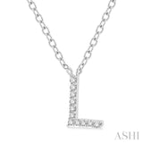 1/20 Ctw Initial 'L' Round Cut Diamond Pendant With Chain in 14K White Gold