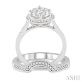 3/4 Ctw Diamond Wedding Set with 5/8 Ctw Lovebright Diamond Engagement Ring and 1/10 Ctw Wedding Band in 14K White Gold