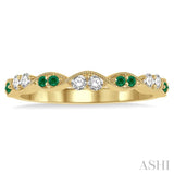 1.35 MM Round Cut Emerald and 1/5 Ctw Round Cut Diamond Half Eternity Wedding Band in 14K Yellow Gold