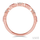 1.35 MM Round Cut Ruby and 1/10 Ctw Round Cut Diamond Half Eternity Wedding Band in 14K Rose Gold