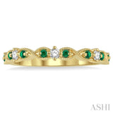 1/10 Ctw Round Cut Diamond and 1.35mm Emerald Precious Wedding Band in 14K Yellow Gold