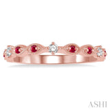 1.35 MM Round Cut Ruby and 1/10 Ctw Round Cut Diamond Half Eternity Wedding Band in 14K Rose Gold