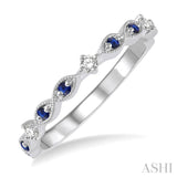 1.35 MM Round Cut Sapphire and 1/10 Ctw Round Cut Diamond Half Eternity Wedding Band in 14K White Gold