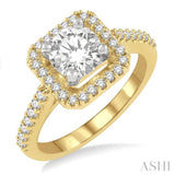 1/3 Ctw Square Shape Diamond Semi-Mount Engagement Ring in 14K Yellow and White Gold