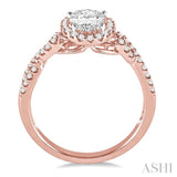 1/2 Ctw Oval Cut Diamond Ladies Engagement Ring with 1/3 Ct Oval Cut Center Stone in 14K Rose and White Gold