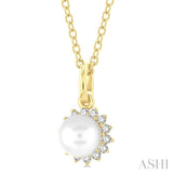 1/10 ctw Petite 6X6MM Cultured Pearl and Round Cut Diamond Fashion Pendant With Chain in 10K Yellow Gold