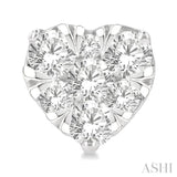 3/4 ctw Heart Shape Lovebright Round Cut Diamond Stud Earring in 14K White Gold