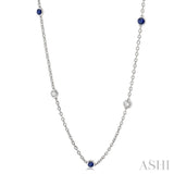 1/2 ctw Round Cut Diamond and 2.85MM Sapphire Precious Station Necklace in 14K White Gold