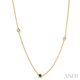 1/4 ctw Round Cut Diamond and 2.25MM Emerald Precious Station Necklace in 14K Yellow Gold