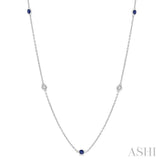 1/4 ctw Round Cut Diamond and 2.25MM Sapphire Precious Station Necklace in 14K White Gold