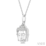 1/10 Ctw Head of Buddha Petite Round Cut Diamond Fashion Pendant With Chain in 10K White Gold