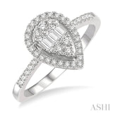 3/8 ctw Pear Shape Fusion Baguette and Round Cut Diamond Fashion Ring in 14K White Gold