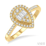 3/8 ctw Pear Shape Fusion Baguette and Round Cut Diamond Fashion Ring in 14K Yellow Gold