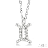 1/10 Ctw Gemini Round Cut Diamond Zodiac Pendant With Chain in 14K White Gold