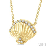 1/10 Ctw Nautical Seashell Petite Round Cut Diamond Fashion Pendant With Chain in 10K Yellow Gold
