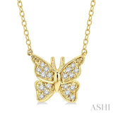 1/20 Ctw Butterfly Petite Round Cut Diamond Fashion Pendant With Chain in 10K Yellow Gold