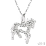 1/8 Ctw Horse Symbol Petite Round Cut Diamond Fashion Pendant With Chain in 10K White Gold
