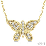 1/10 Ctw Butterfly Petite Round Cut Diamond Fashion Pendant With Chain in 10K Yellow Gold