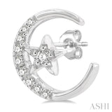 1/10 ctw Crescent Moon and Star Round Cut Petite Diamond Fashion Stud Earring in 10K White Gold