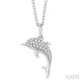 1/10 ctw Petite Nautical Dolphin Round Cut Diamond Fashion Pendant With Chain in 10K White Gold