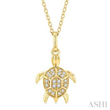 1/10 Ctw Sea Turtle Petite Round Cut Diamond Fashion Pendant With Chain in 10K Yellow Gold