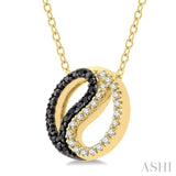 1/6 Ctw Tao Yin Yang Petite White & Black Round Cut Diamond Fashion Pendant With Chain in 10K Yellow Gold