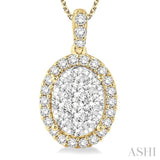 2 Ctw Oval Shape Diamond Lovebright Pendant in 14K Yellow and White gold with Chain